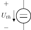 + and - rendered above/below label of the voltage source